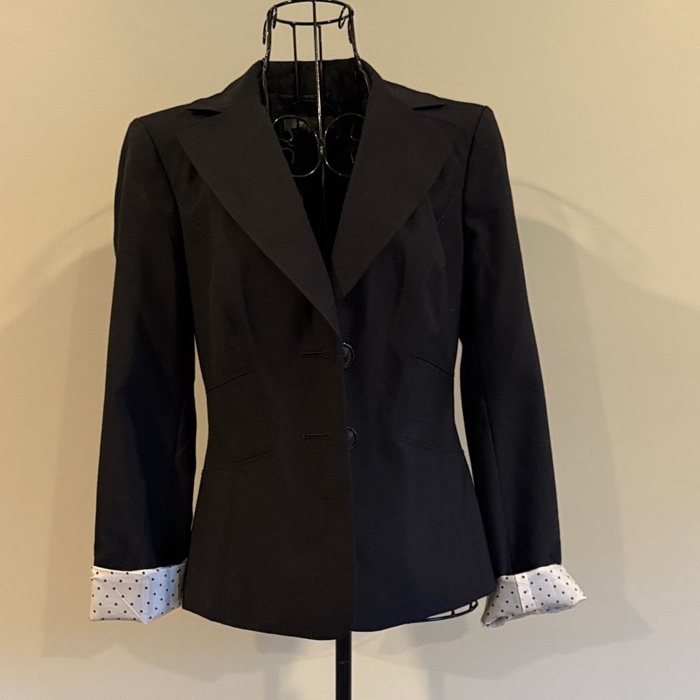 Ann Taylor Black Blazer with Polka Dot Cuffs‎
